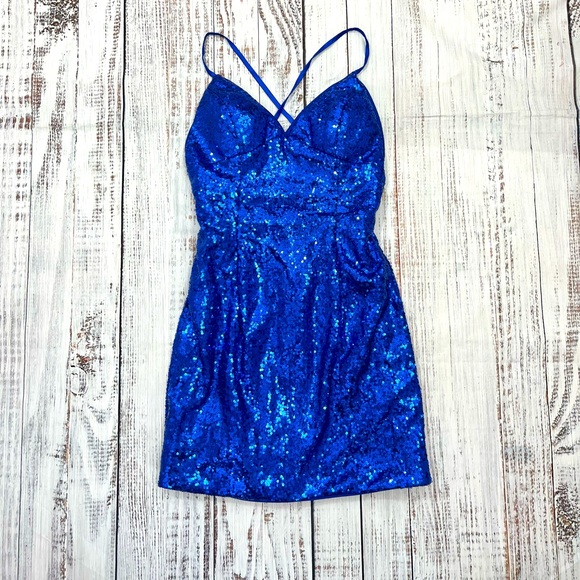 Size 2 Homecoming dress. NEXT DAY SHIP! Royal blue sequin with open back. - Picture 1 of 12